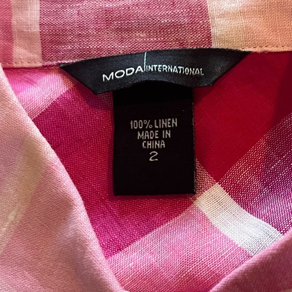 Victorias Secret Brand Moda International Pink Plaid 100Linen Shirt Dress Size 2 - Picture 7 of 8